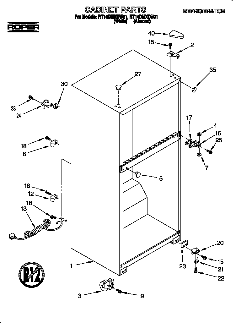 Roper RT14DMXDW01 cabinet diagram
