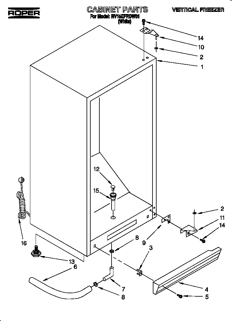 Roper RV15EFRDW01 cabinet diagram