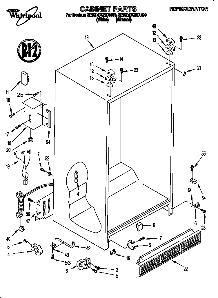 Whirlpool 3ED27DQXDN00 cabinet diagram