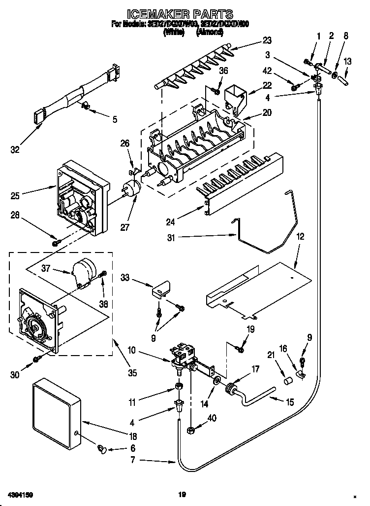 Whirlpool 3ED27DQXDN00 icemaker diagram