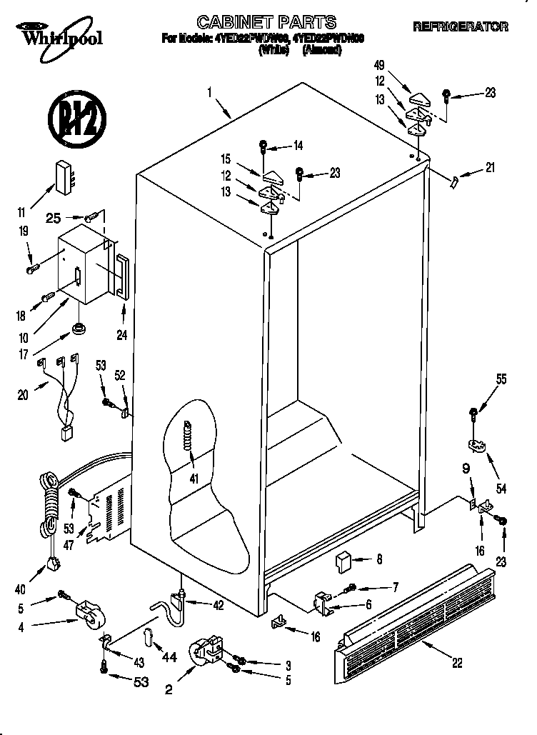 Whirlpool 4YED22PWDN00 cabinet diagram