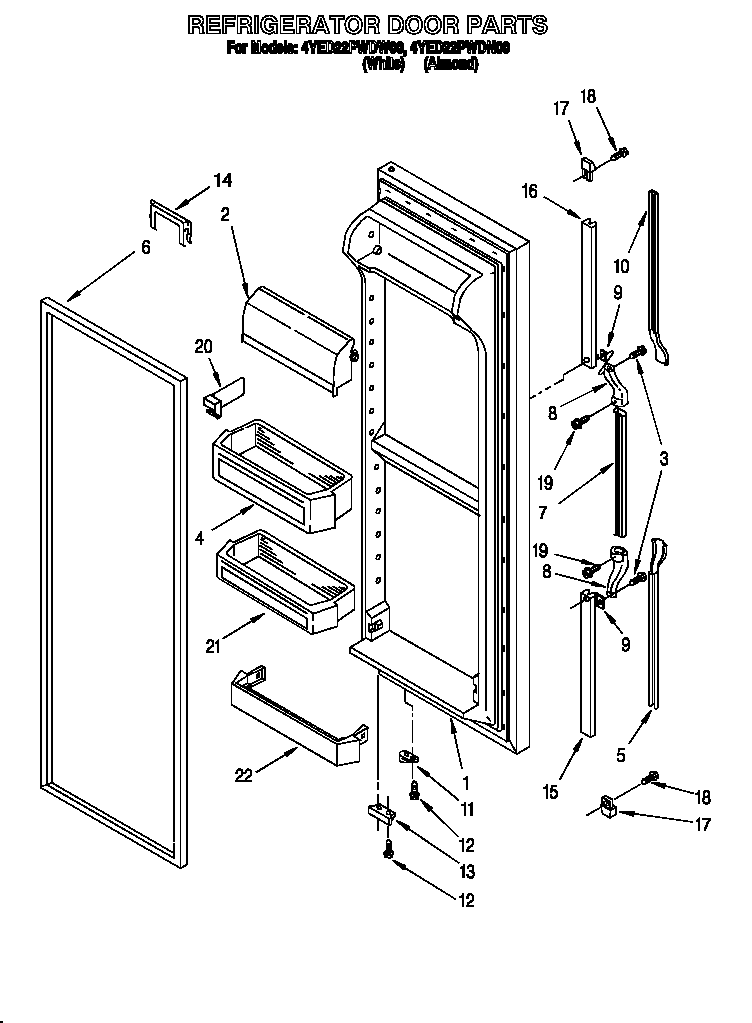Whirlpool 4YED22PWDN00 refrigerator door diagram