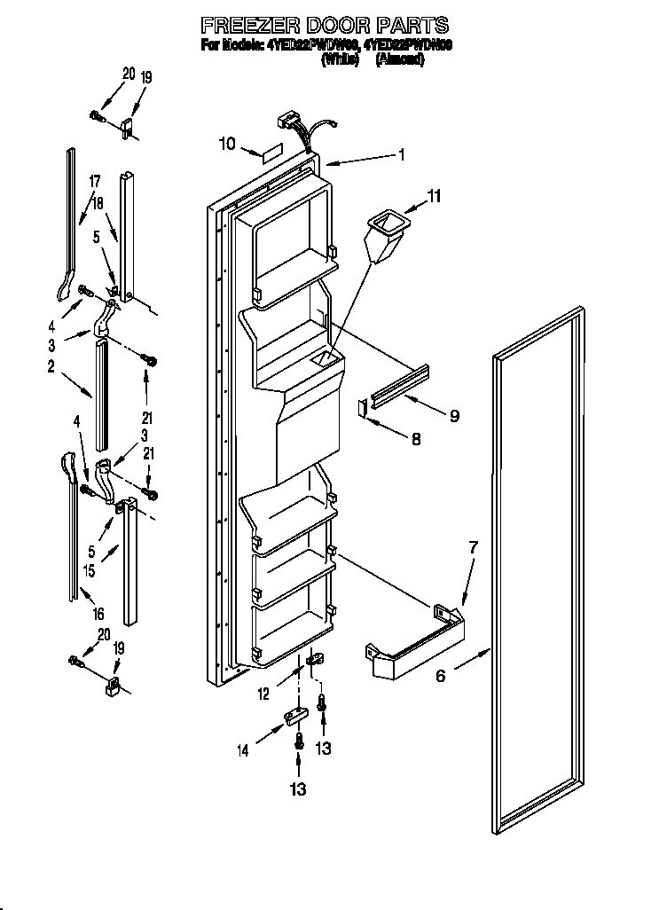 Whirlpool 4YED22PWDN00 freezer door diagram