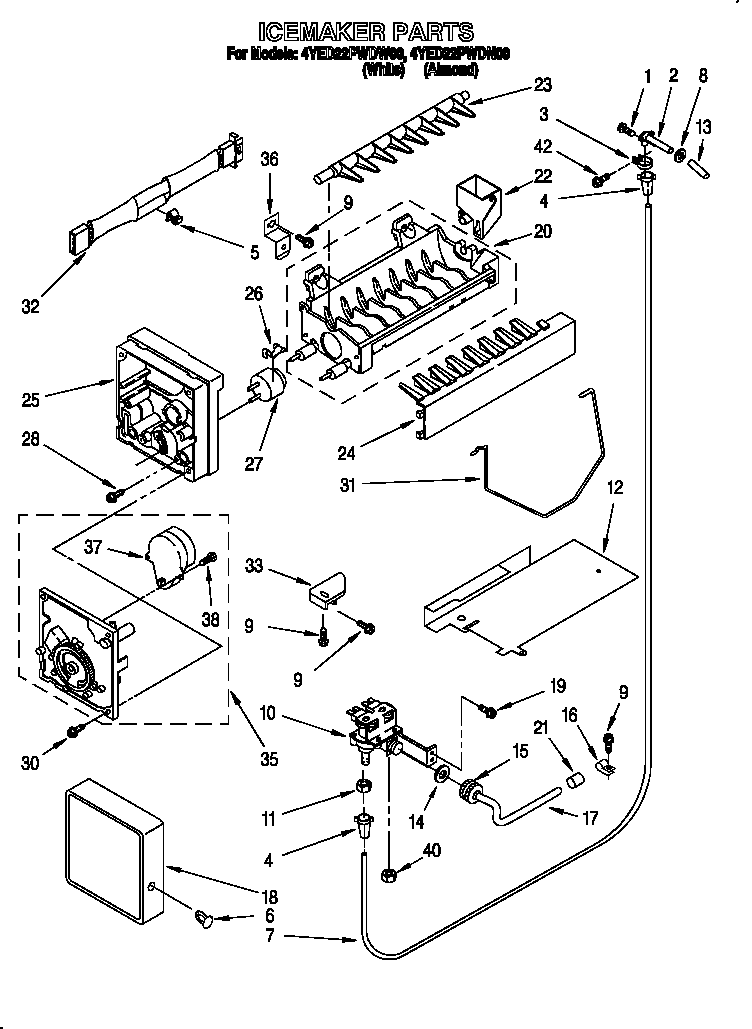 Whirlpool 4YED22PWDN00 icemaker diagram