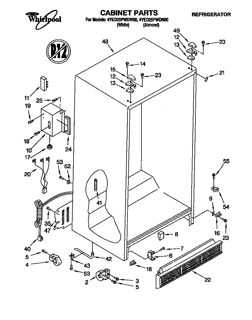 Whirlpool 4YED25PWDW00 cabinet diagram