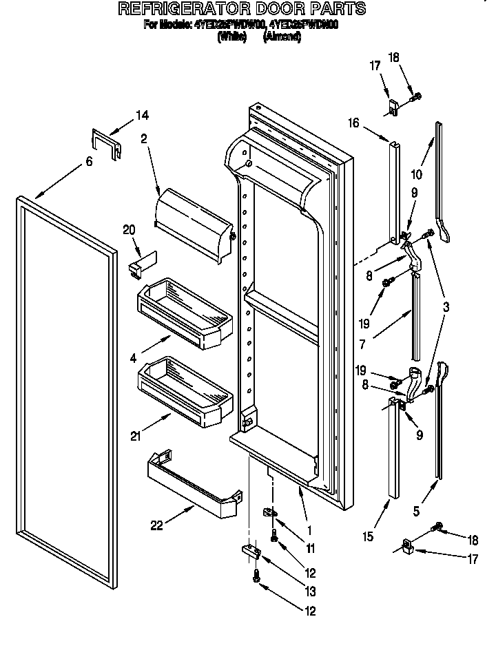 Whirlpool 4YED25PWDW00 refrigerator door diagram