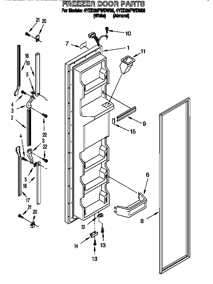 Whirlpool 4YED25PWDW00 ffreezer door diagram