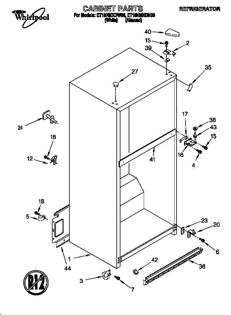 Whirlpool ET18NMXDN06 cabinet diagram