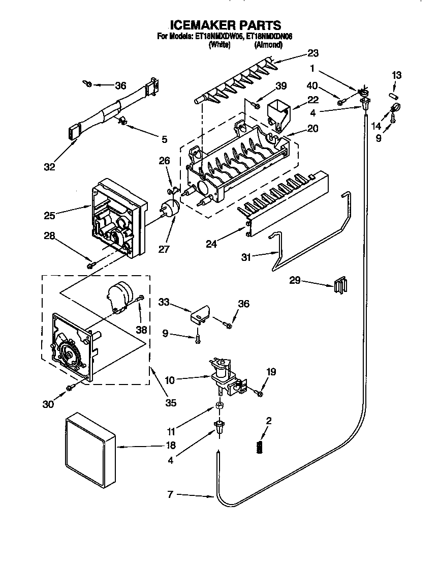 Whirlpool ET18NMXDN06 icemaker diagram