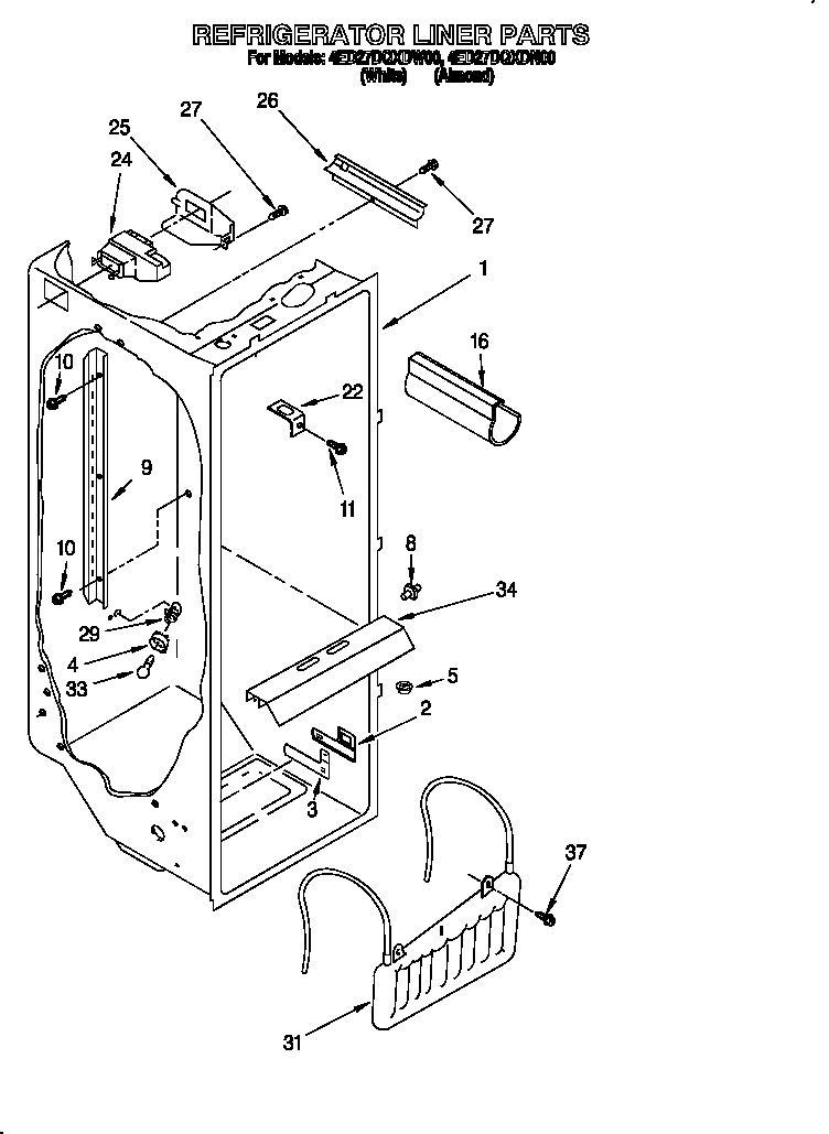 Whirlpool 4ED27DQXDW00 refrigerator diagram