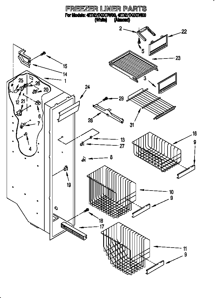 Whirlpool 4ED27DQXDW00 freezer liner diagram