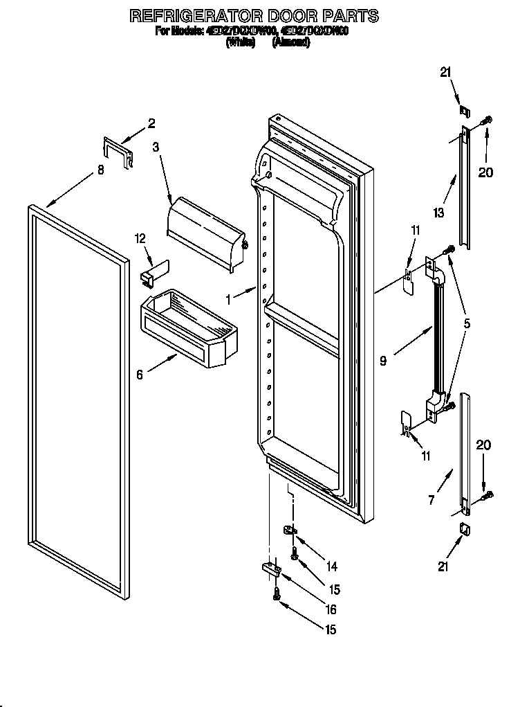 Whirlpool 4ED27DQXDW00 refrigerator door diagram
