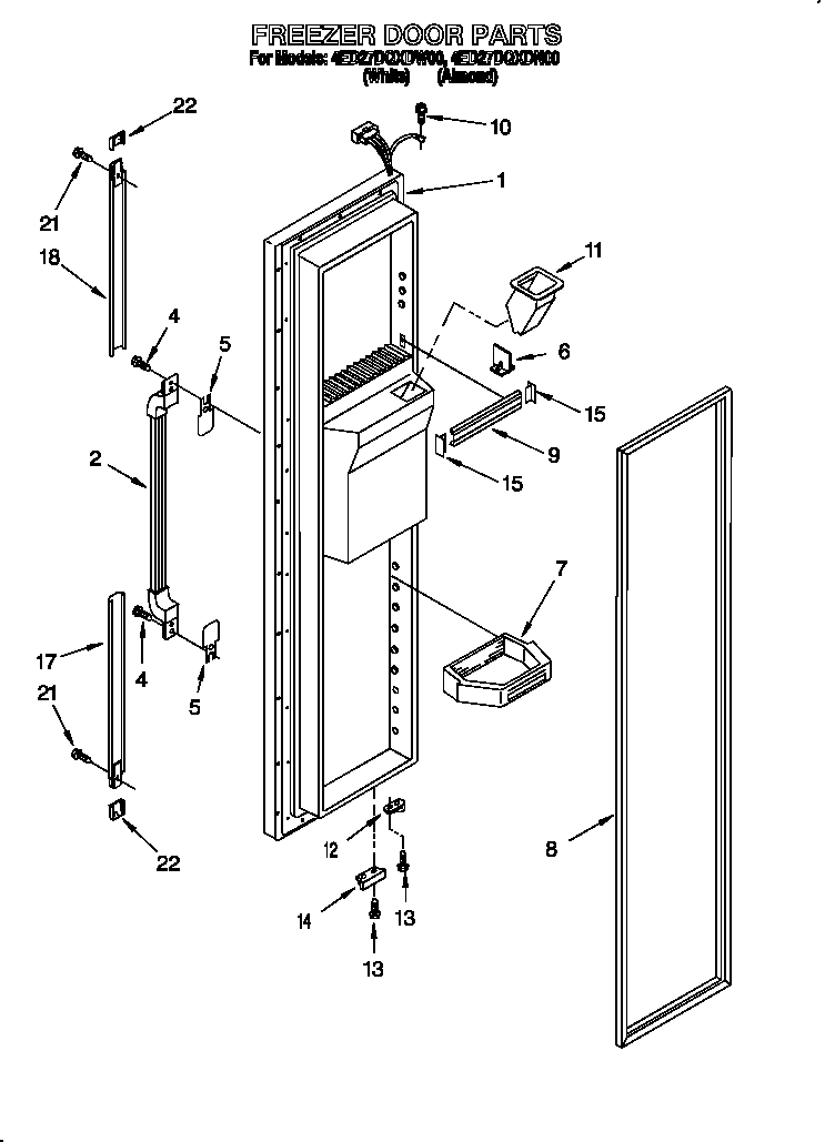 Whirlpool 4ED27DQXDW00 freezer door diagram