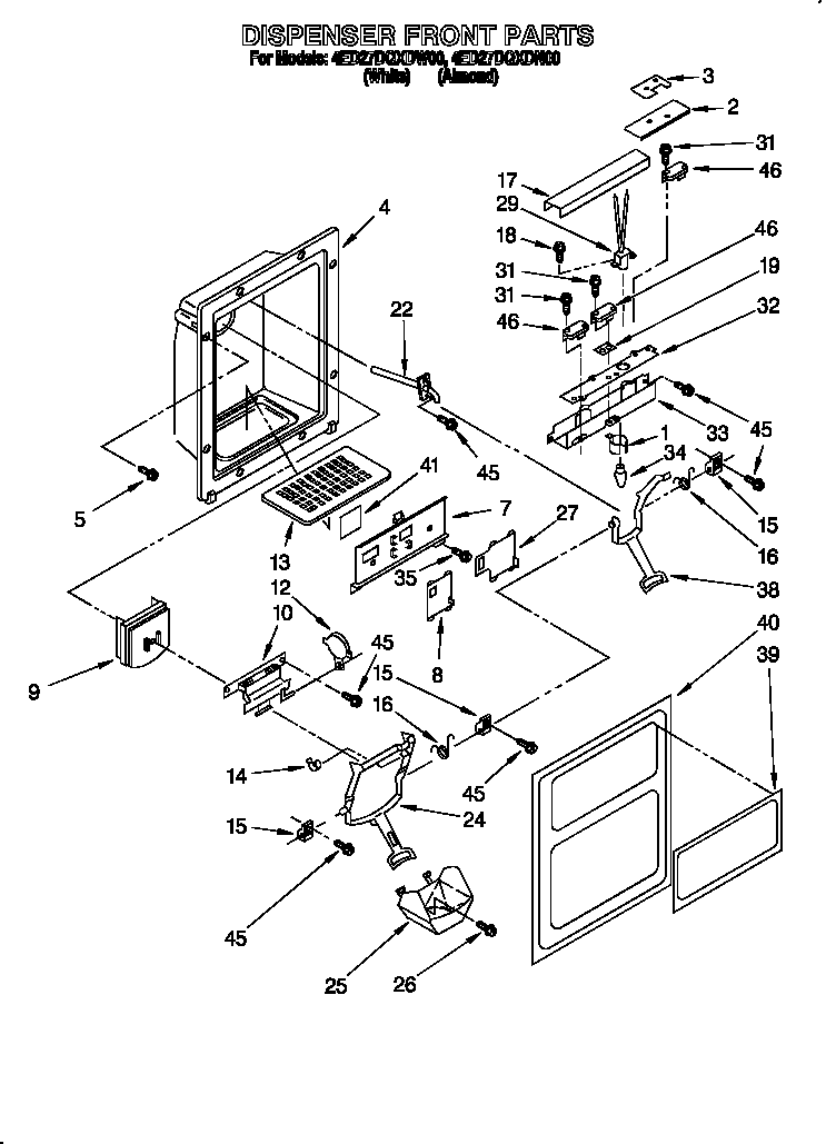 Whirlpool 4ED27DQXDW00 dispenser front diagram
