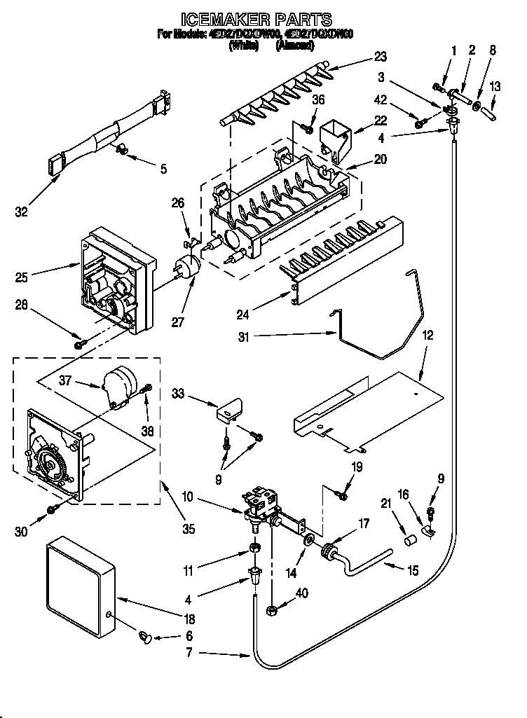 Whirlpool 4ED27DQXDW00 icemaker diagram