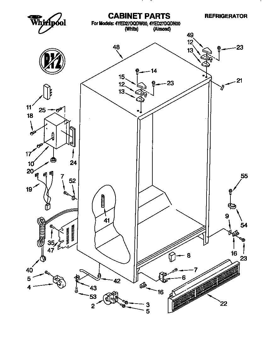 Whirlpool 4YED27DQDN00 cabinet diagram
