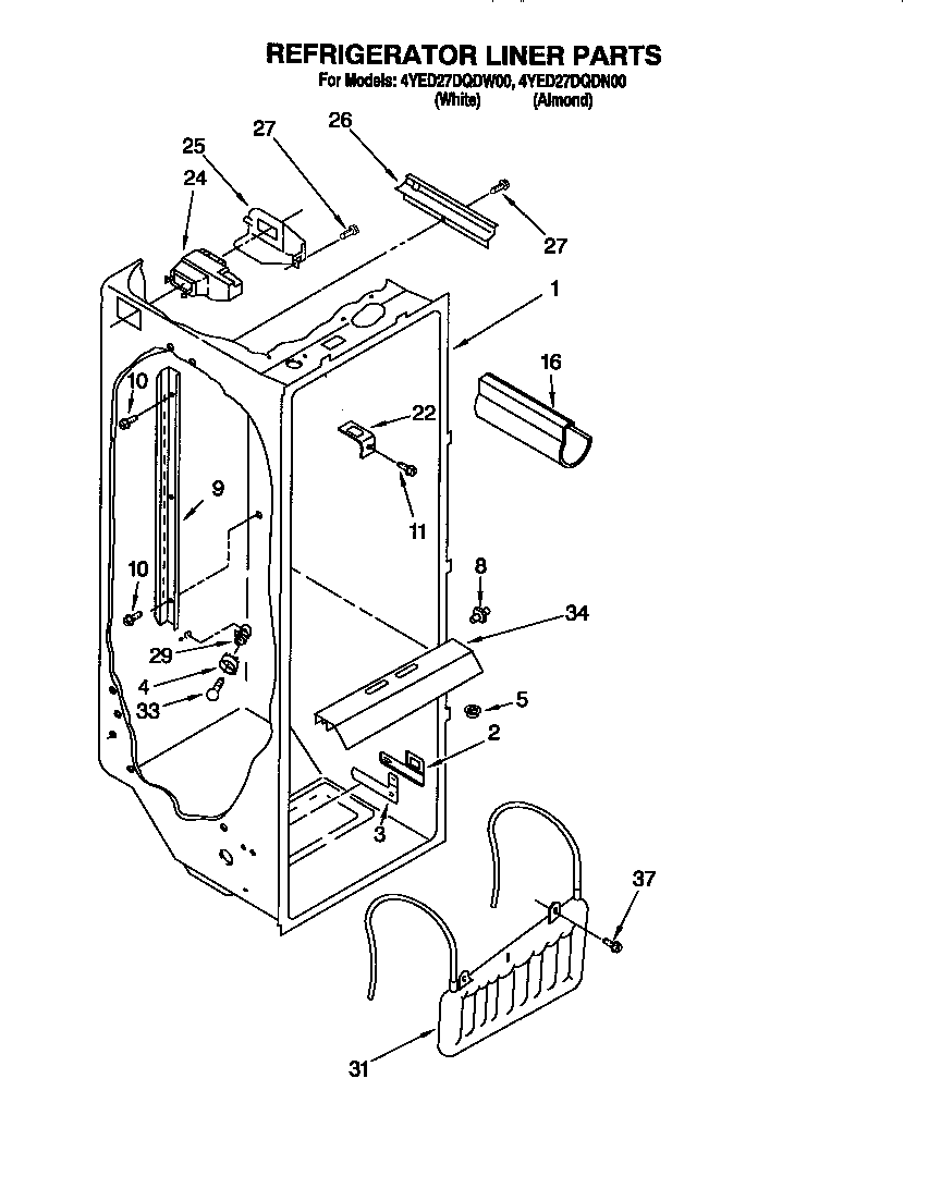 Whirlpool 4YED27DQDN00 refrigerator liner diagram