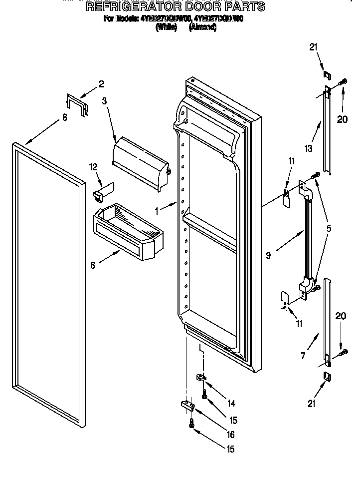 Whirlpool 4YED27DQDN00 refrigerator door diagram
