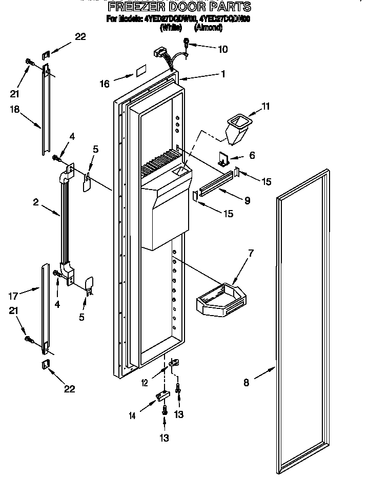 Whirlpool 4YED27DQDN00 freezer door diagram
