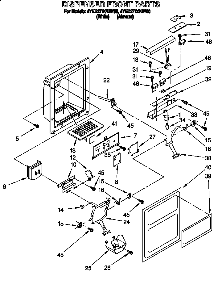 Whirlpool 4YED27DQDN00 dispenser front diagram