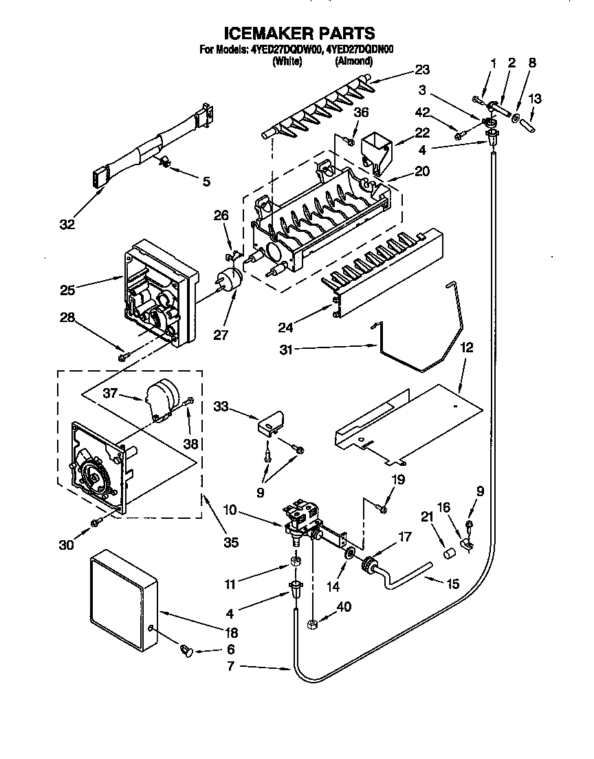 Whirlpool 4YED27DQDN00 icemaker diagram