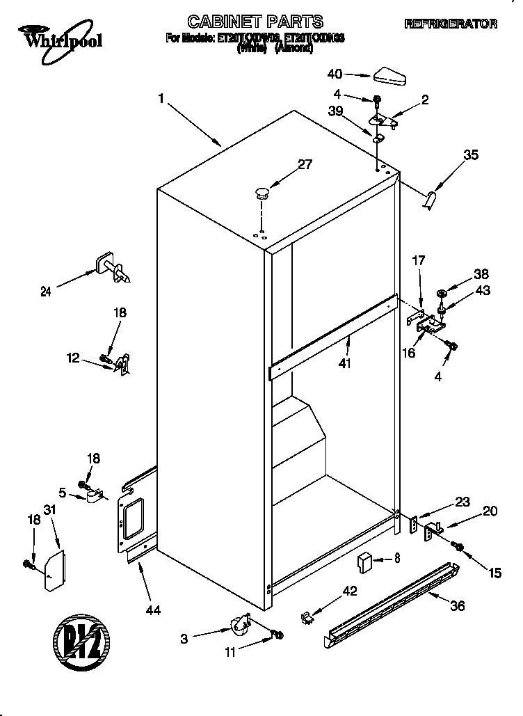 Whirlpool ET20TKXDN03 cabinet diagram