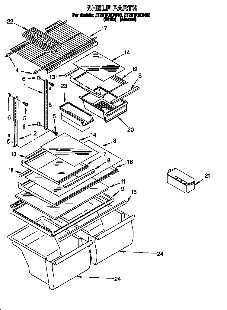 Whirlpool ET20TKXDN03 shelf diagram