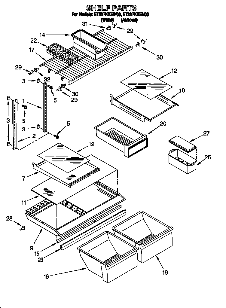 Whirlpool ET22PKXEW00 shelf diagram