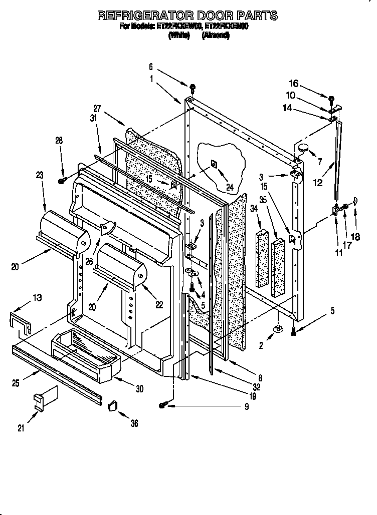 Whirlpool ET22PKXEW00 refrigerator door diagram