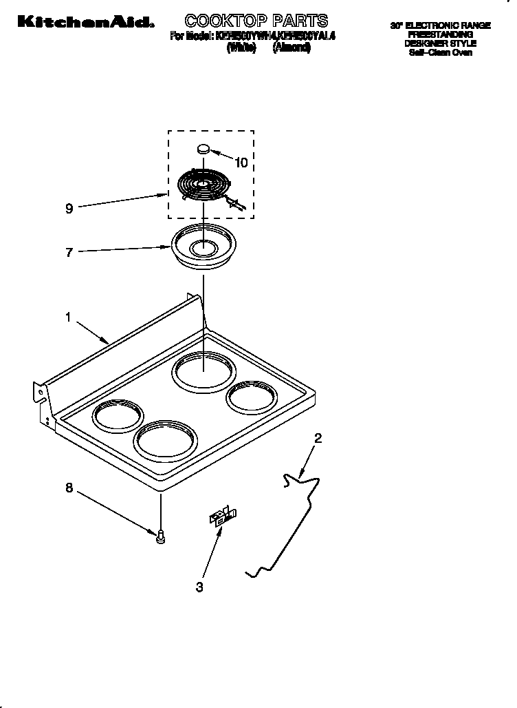 KitchenAid KERI500YWH4 cooktoop diagram