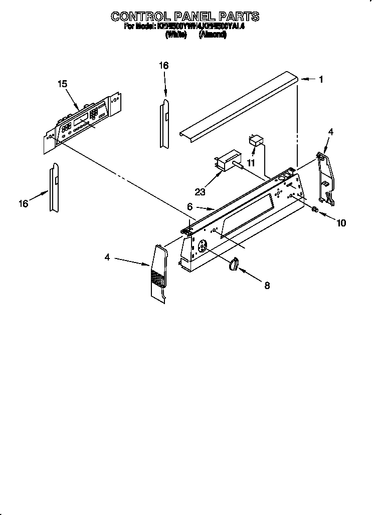 KitchenAid KERI500YWH4 control panel diagram