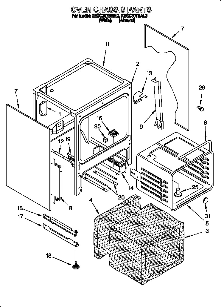 KitchenAid KESC307BWH3 oven chassis diagram