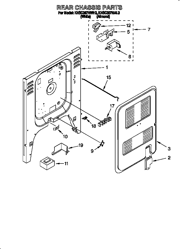 KitchenAid KESC307BWH3 rear chassis diagram