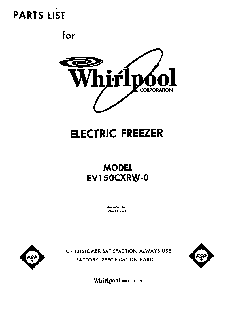 Whirlpool EV150CXRW0 front cover diagram
