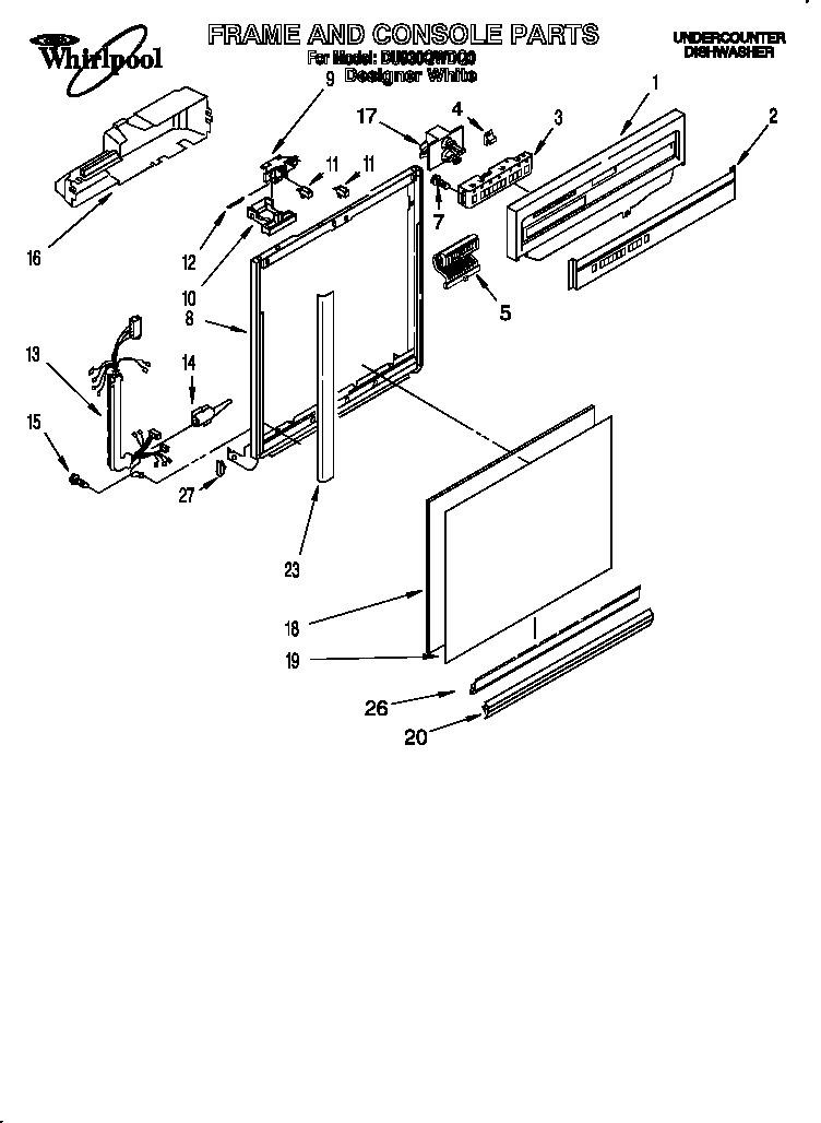 Whirlpool DU930QWDQ0 frame and diagram