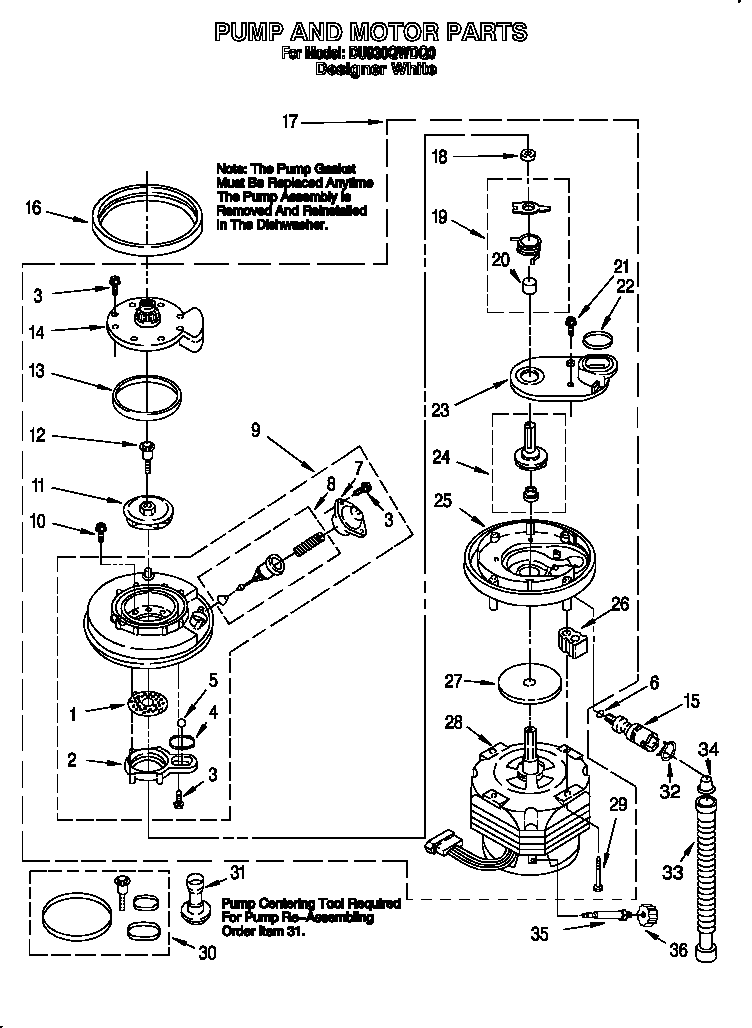 Whirlpool DU930QWDQ0 pump and motor diagram