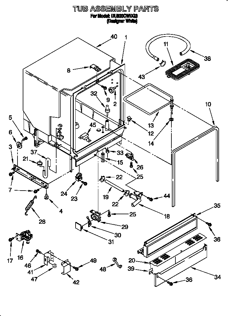 Whirlpool DU800CWDQ3 tub assembly diagram