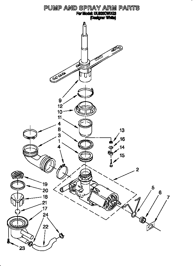 Whirlpool DU800CWDQ3 pump and spray arm diagram