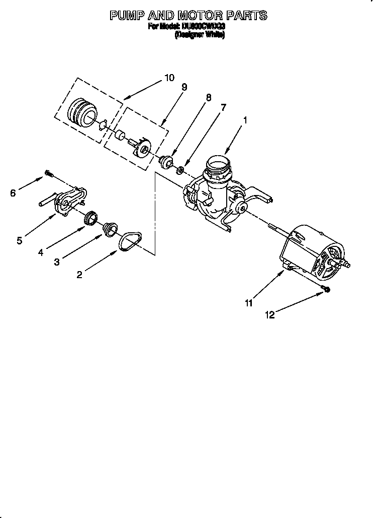 Whirlpool DU800CWDQ3 pump and motor diagram