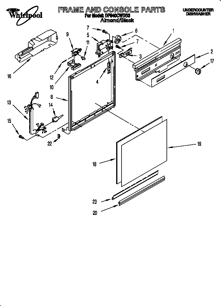 Whirlpool DP840CWDB3 frame and console diagram