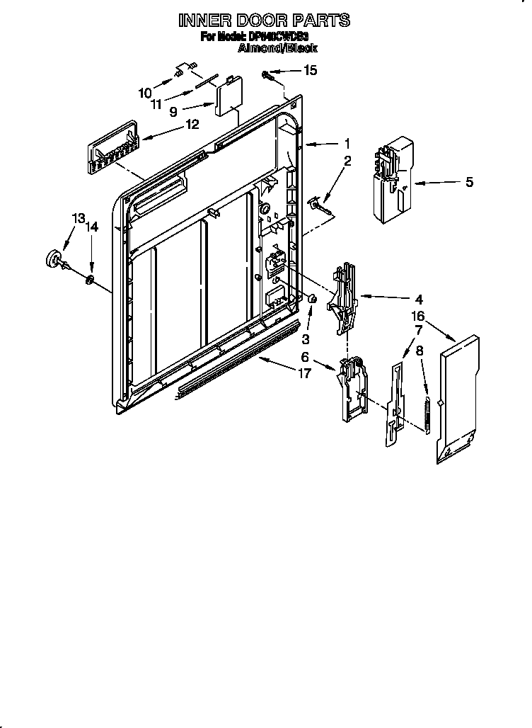 Whirlpool DP840CWDB3 inner door diagram