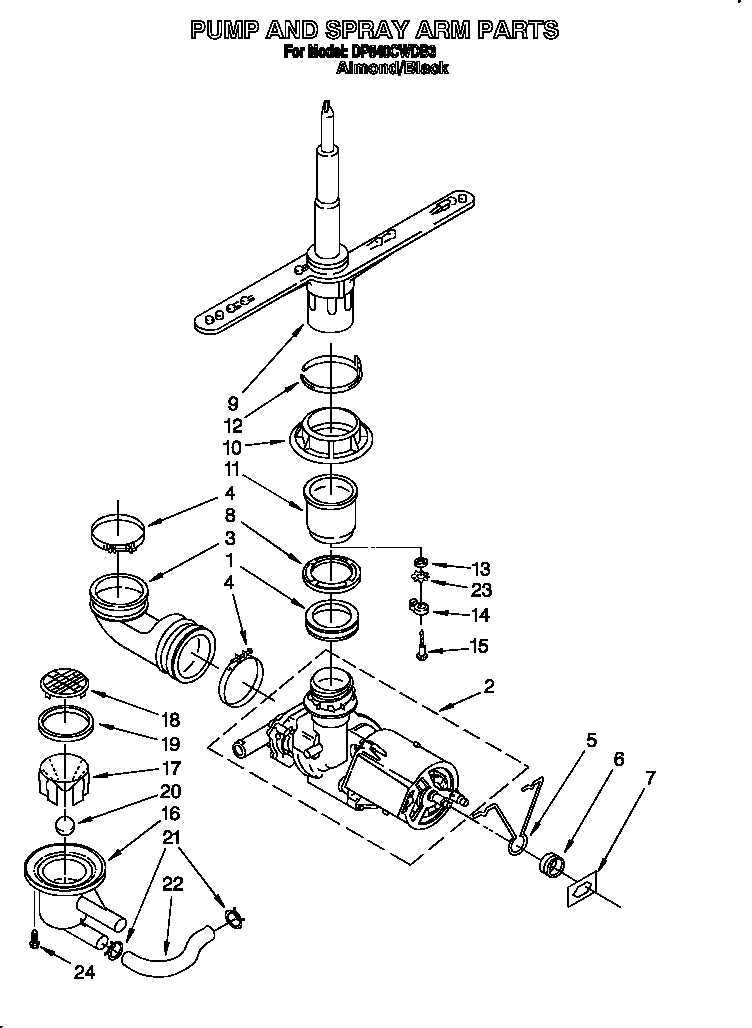 Whirlpool DP840CWDB3 pump and spray arm diagram