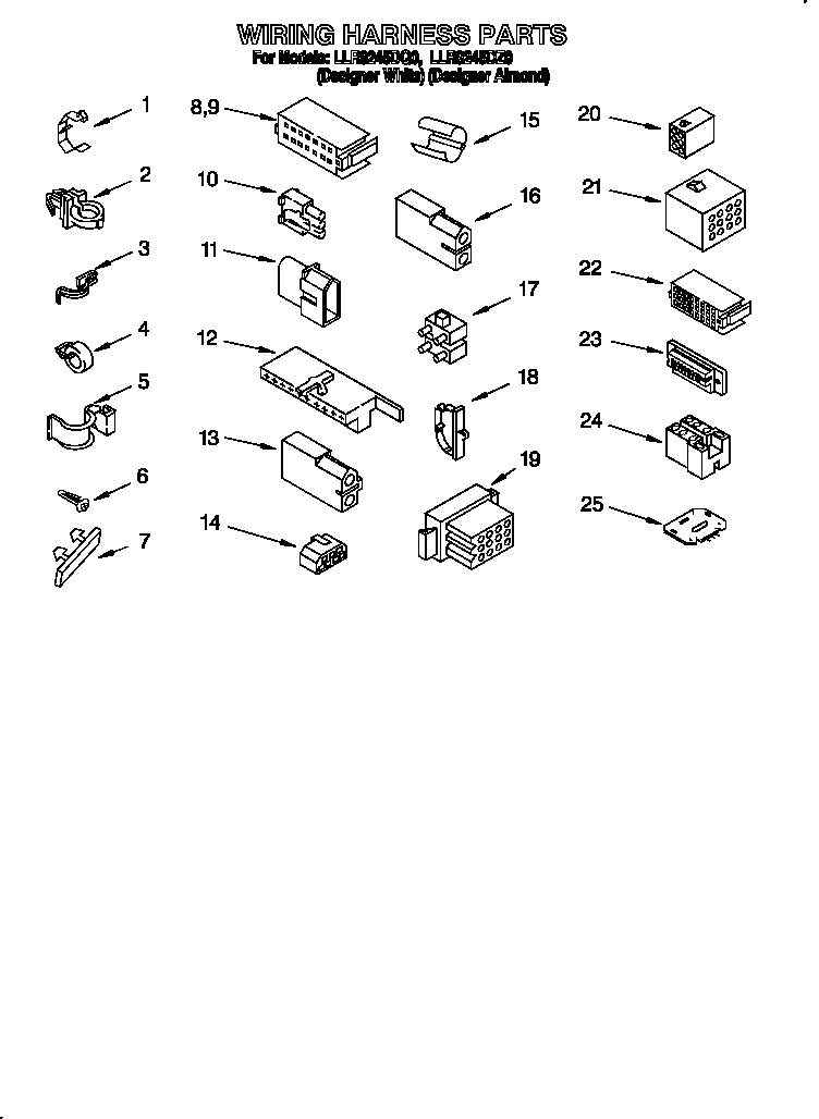 Whirlpool LLR9245DZ0 wiring harness diagram