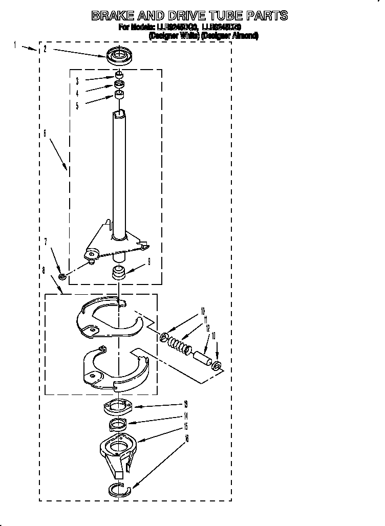 Whirlpool LLR9245DZ0 brake and drive tube diagram