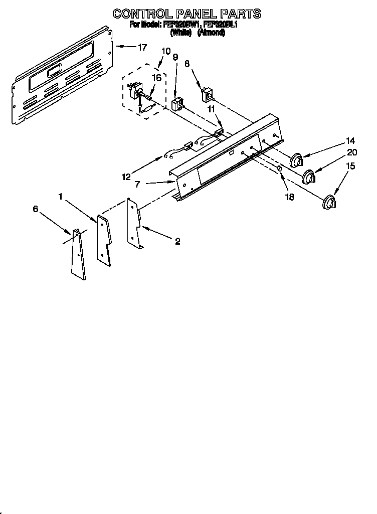 Roper FEP320BL1 control panel diagram