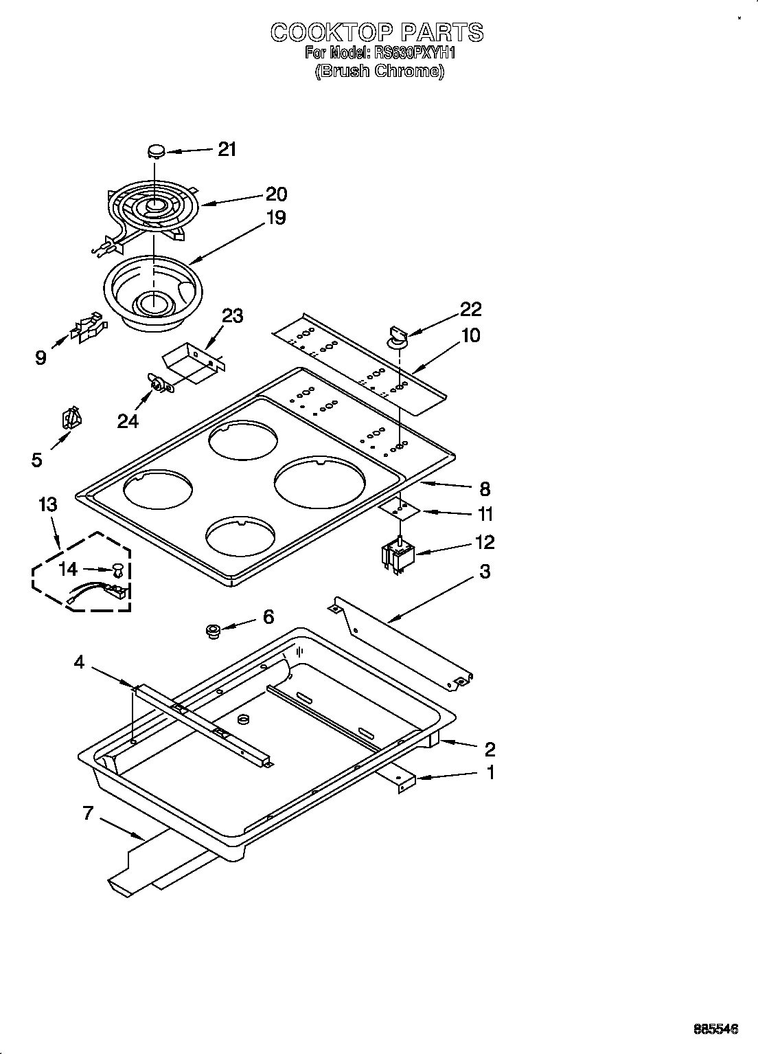 Whirlpool RS630PXYH1 cooktop diagram
