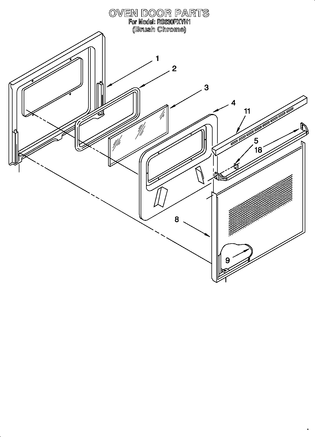 Whirlpool RS630PXYH1 oven door diagram