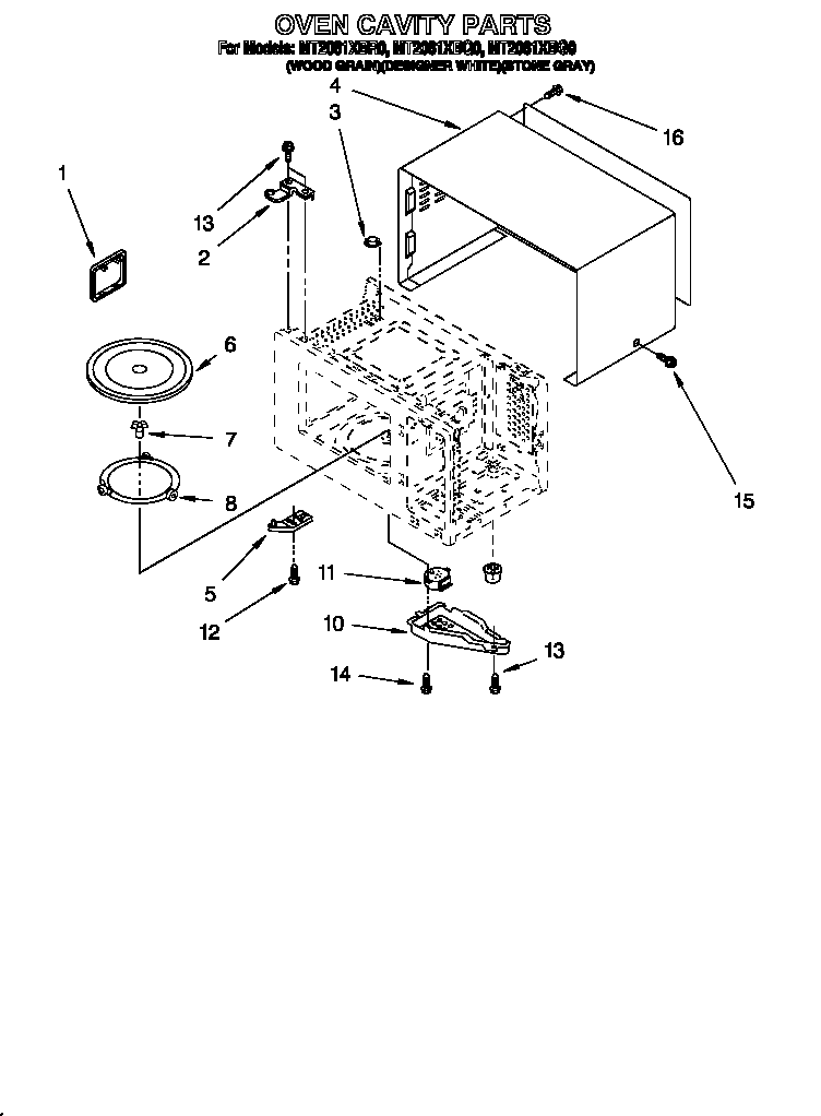 Whirlpool MT2081XBQ0 oven cavity diagram