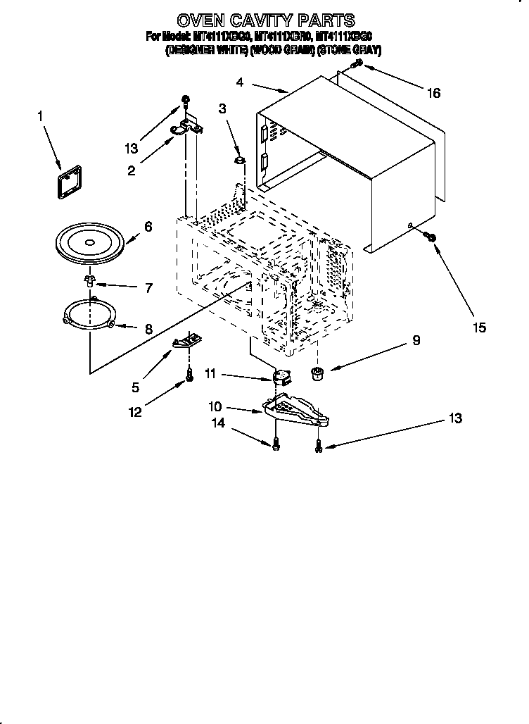 Whirlpool MT4111XBQ0 oven cavity diagram