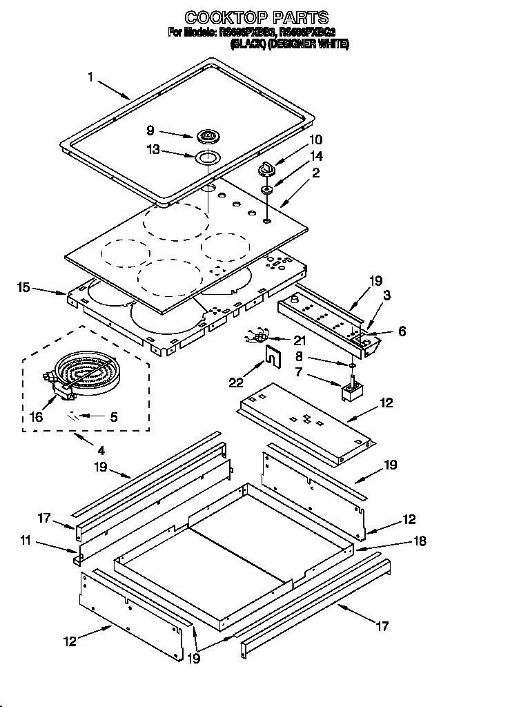 Whirlpool RS696PXBQ3 cooktop diagram